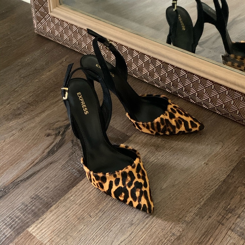 Genuine Calf Hair Leopard Slingback Heeled Sandals
